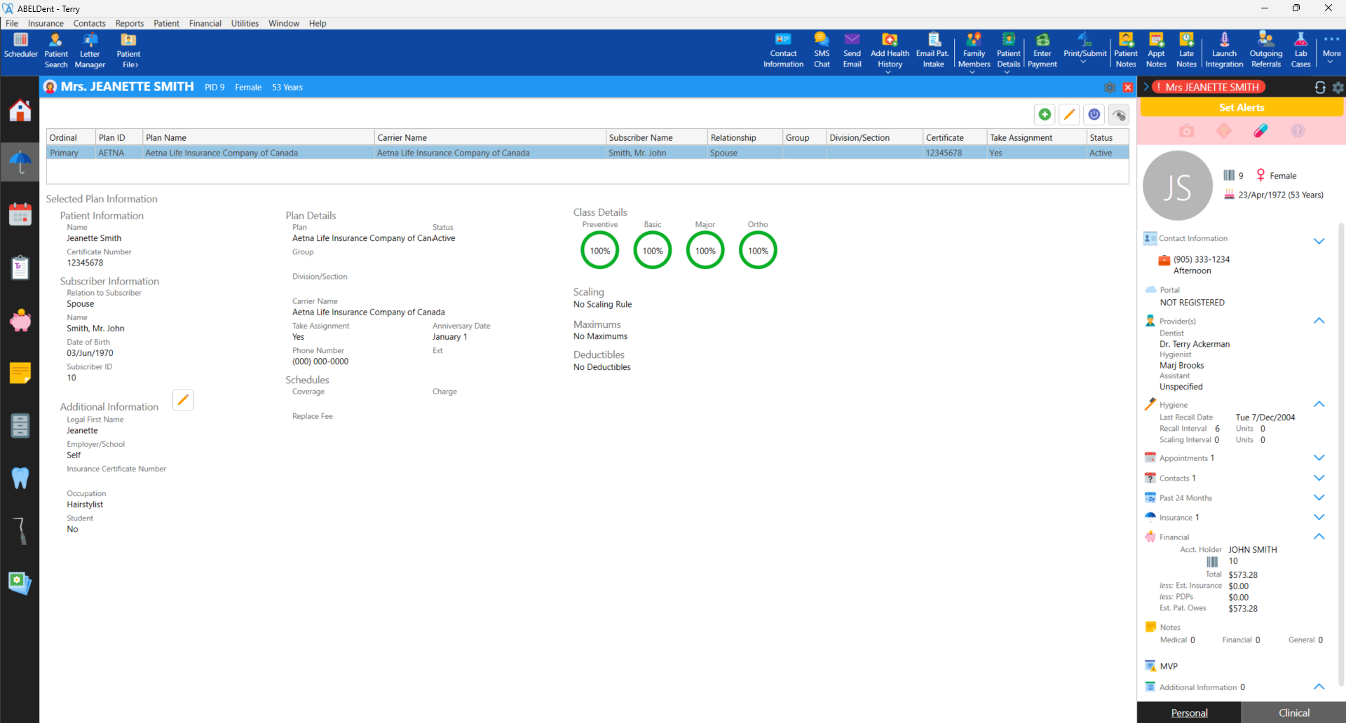 A screenshot of the Insurance Tab in ABELDent Dental Software