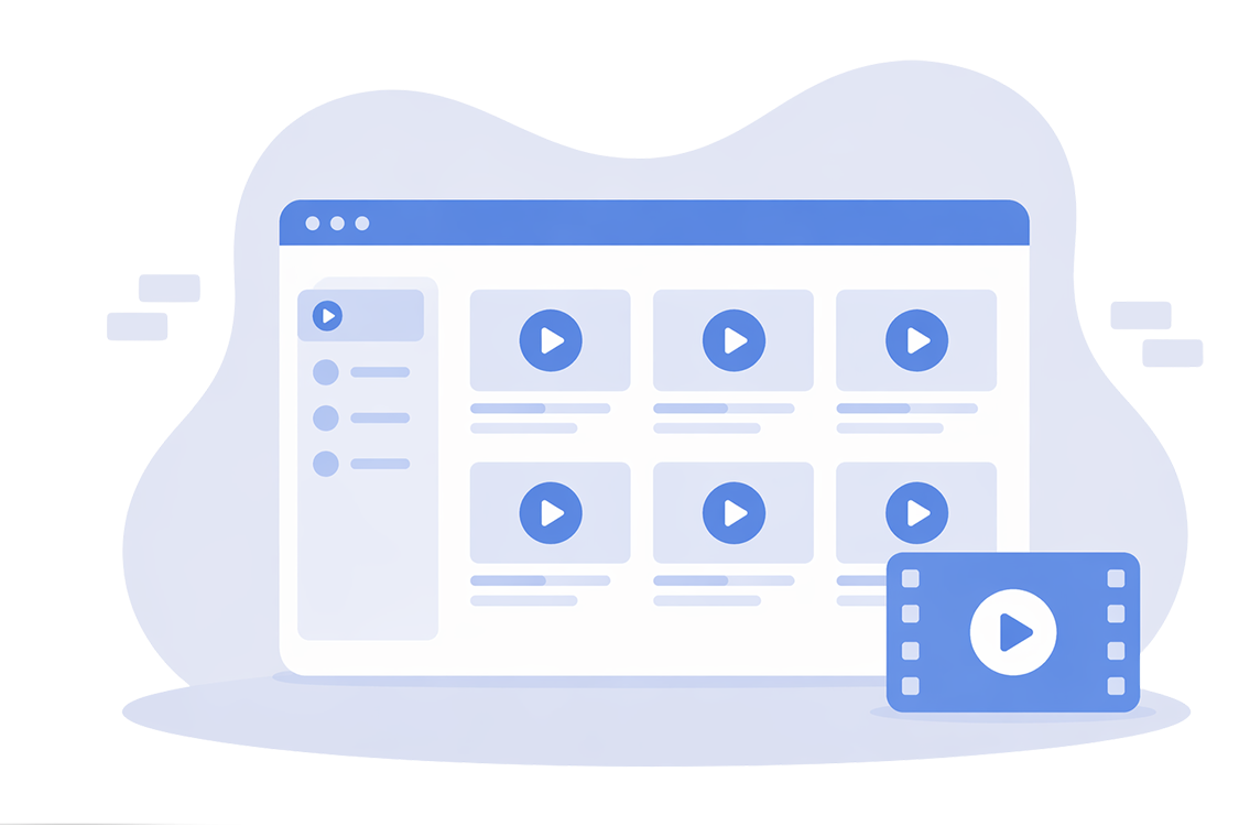 An icon-based image depicting a webpage with various videos on it.